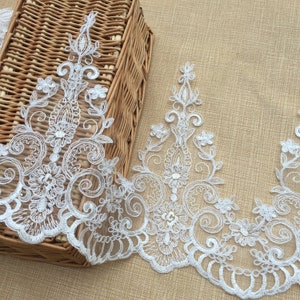 1 Yards Lace Trim Ivory Wave Alice Exquisite Flower Embroidery Alencon Luxury Scalloped Lace 10.2&quot; width