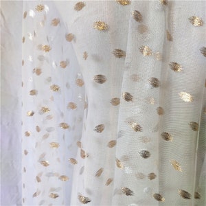 Delicate gold oval polka dot pattern tulle lace fabric embroidered wedding fabric white tulle lace fabric for Illusion Gowns 63" width