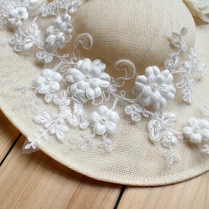 1pc Ivory Lace Bead Pearl 3D Applique Collar Altered Clothing Sewing Bride lace Applique