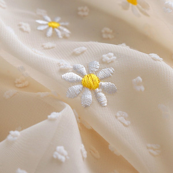 Apricot chiffon fabric daisy dot embroidery wedding lace bridal lace dress fabric veil lace 59" width by the yard