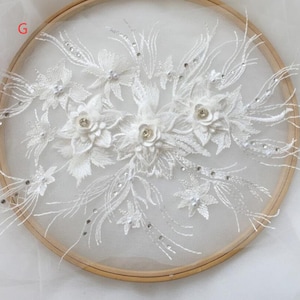 7 color 1 pc 3d white flower bead pearl sequin Lace Applique embroidery bodice applique for altering Super Luxury Bridal wedding applique