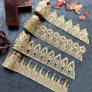1 yards Lace trim exquisite gold lace golden flower alice lace alencon embroidery wedding lace bridal lace dress fabric