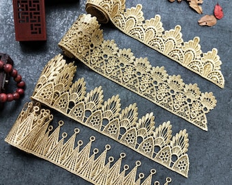 1 yards Lace trim exquisite gold lace golden flower alice lace alencon embroidery wedding lace bridal lace dress fabric