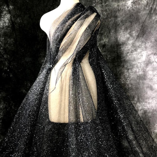 1 Meter schwarzer Tüllspitze silberglitzer weicher Spitzenstoff Blumen für Babykleid Ballkleidhochzeitskleid Spitze 150cm Breite