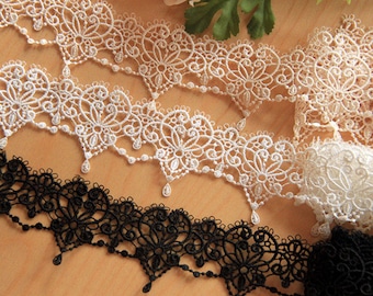 2 yards Lace trim exquisite white black beige retro floral alice lace alencon embroidery wedding lace bridal lace dress fabric 2.36" width