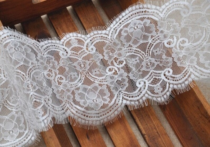 3.3 yards Lace lace Ivory Black Franch Graceful Eyelash Floral Wedding Fabric Bridal Fabric Scalloped 6.29 width