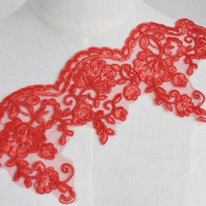 2 Yards Lace Trim Alice Red Alencon Exquisite Embroidery Bridal 5.3" width