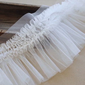 2 colors Lace trim pink white tutu tulle Ruffled Floding Lolita Lace soft wedding lace bridal lace dress fabric veil lace 9.44&quot; width