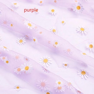 8 colors Print Daisy Soft Tulle Gorgeours Lace Fabric Floral Daisy Tulle Fabric Dress Bridal Veil Floral Baby Dress 63 width 1 yard Purple tulle