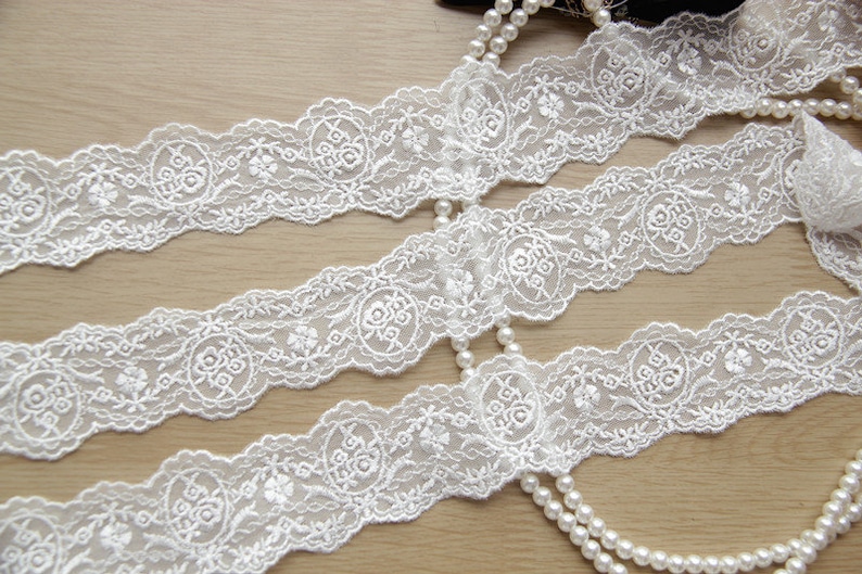 3 colors 2 yards Lace trim exquisite black white beige tulle cotton rose floral embroidery wedding lace bridal lace dress fabric 1.37 width