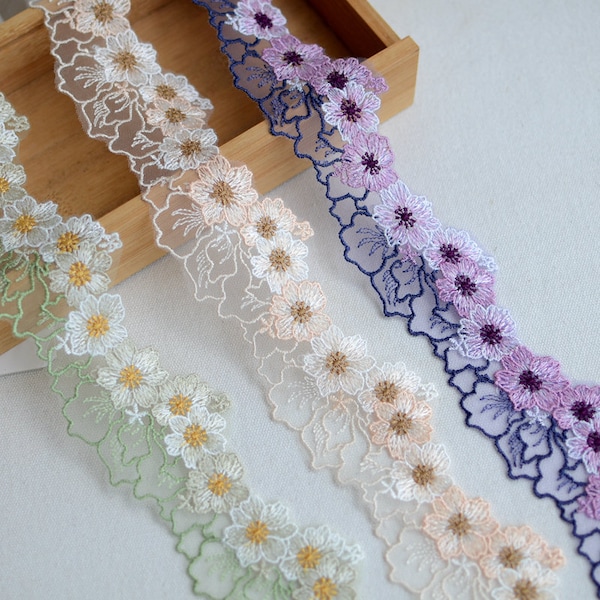 2 Yards purple beige green Lace Trim Exquisite Flower Embroidery Alencon Luxury Scalloped Wedding Lace 2.16" width