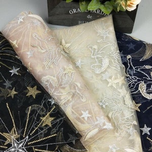 4 Colors Exquisite Tulle Lace Fabric Stars Moon Flying Horse For Couture Dress Prom Dress For Wedding Dress Veil Costume Supplies