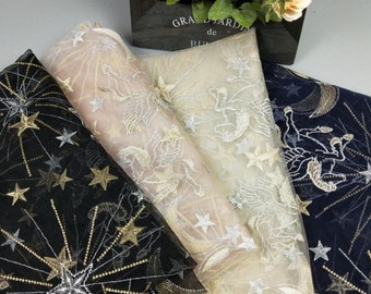 4 Colors Exquisite Tulle Lace Fabric Stars Moon Flying Horse For Couture Dress Prom Dress For Wedding Dress Veil Costume Supplies