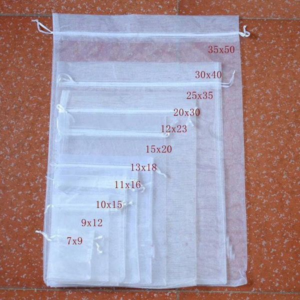 100pcs bianco grande tutte le dimensioni organza matrimonio gioielli regalo sacchetto sacchetti di favore 7x9 9x12