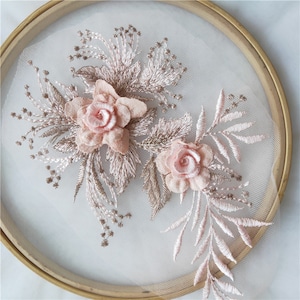 3D flower pink Lace Applique embroidered bodice lace applique lace bodice for bridal dress altering wedding applique