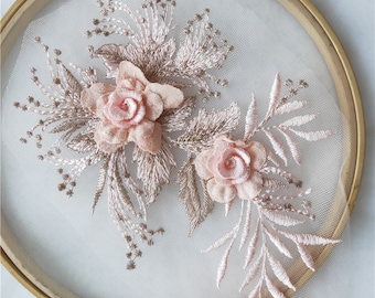 3D flor rosa Apliques de encaje corpiño bordado apliques de encaje corpiño de encaje para vestido de novia alterando apliques de boda
