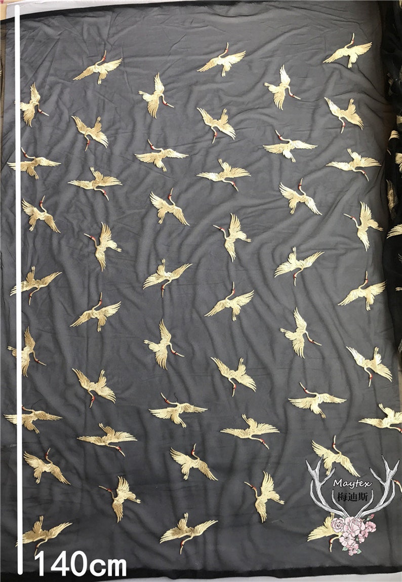Lace fabric black tulle gold Red-crowned crane exquisite soft fabric wedding lace bridal lace dress fabric veil lace 55 width by the yard