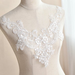 1pc Lace Applique ivory V shaped embroidery bodice lace applique bodice for bridal dress altering Super Luxury Bridal wedding applique image 1