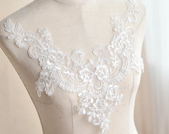 1pc Lace Applique ivory V shaped embroidery bodice lace applique bodice for bridal dress altering Super Luxury Bridal wedding applique