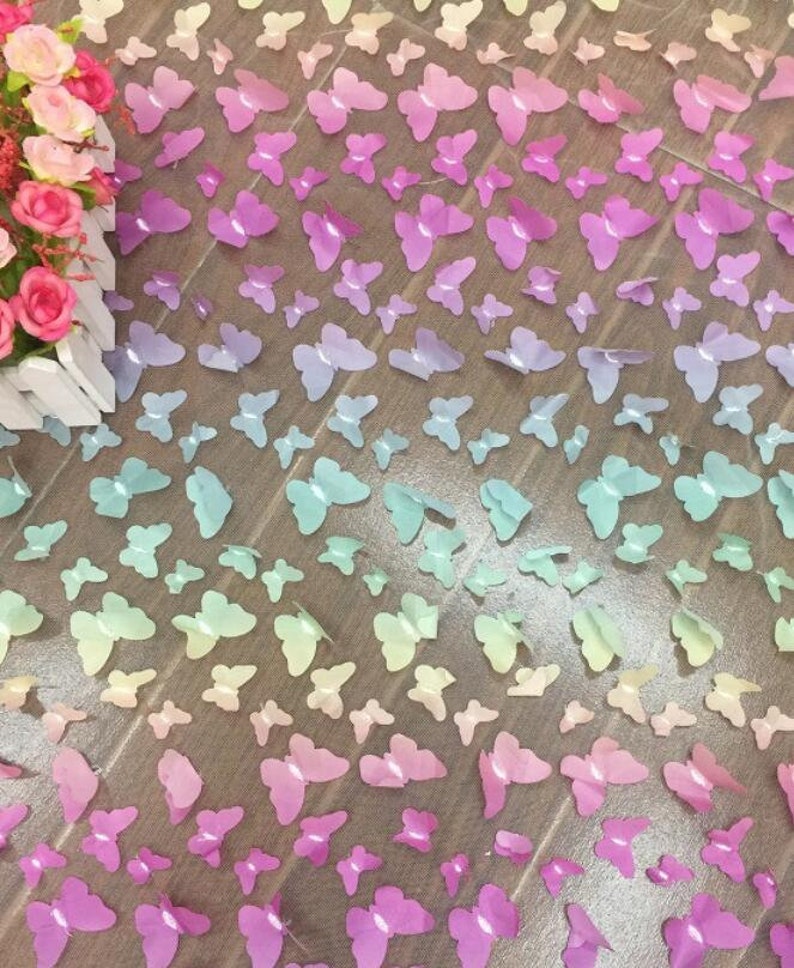 3D Rainbow Butterfly Lace fabric Gradient floral embroidery soft wedding lace bridal lace dress fabric veil lace 51 width by the yard