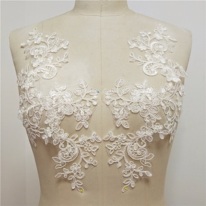 1 pair Ivory Flower Lace Alice embroidery flower Super Luxury Lace Appliques Exquisite For Wedding Dress Grown Bridal Veil applique