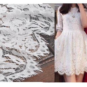 Tissu de dentelle de 1,5 mètre ivoire Alice Chantilly France fleur cils gracieux tissu de mariage floral tissu de mariée festonné 59&quot; largeur