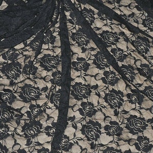 Lace Fabric Black Beautiful Rose Stretchy Wedding Fabric 55" width 1 yard