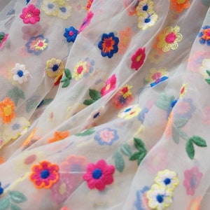 Heavy mesh colorful flower embroidered lace fabric colorful flower floral lace fabric ball gown floral wedding dress, lace top 51&quot; width