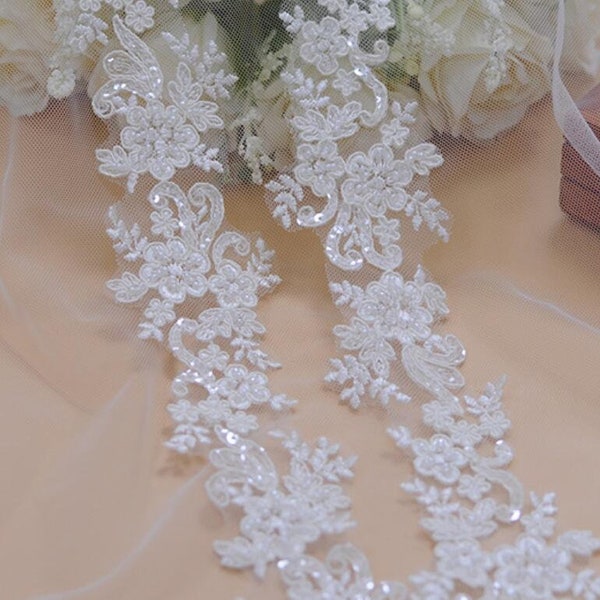 1 yards pur blanc dentelle garniture perlée perle fleur broderie exquis alice dentelle alençon mariage dentelle mariée dentelle robe tissu 6cm largeur