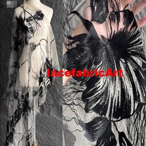 Apricot Tüll schwarz große Blume bestickte Spitze Stoff Blume geblümter für Ballkleid Spitzenstoff Blumenhochzeit Kleid Spitze Top 135 cm Breite