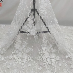 3D Flower white black Lace fabric embroidery soft wedding lace bridal lace dress fabric veil lace dress lace fabric 51&quot; width by the yard