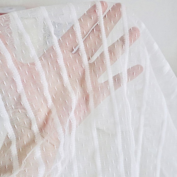 Stretchy Tulle White Fabric Soft Elastic Polka Dot Lace Fabric for Party Decoration, Girl Dress, Wedding Dress, Bridal Supplies 51" width