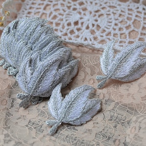 24 Uds. De apliques de encaje superlujosos con bordado de hojas plateadas, exquisitos para vestido de novia, aplique de velo de novia cultivado