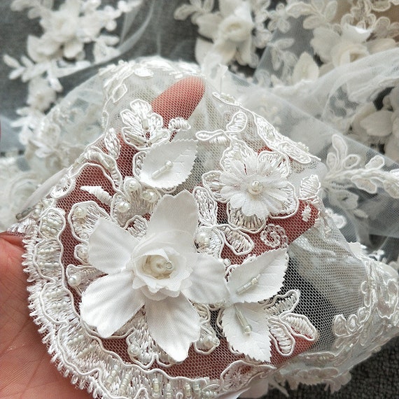 7 Colors 3D Flower Bead Pearl Embroidery Lace Fabric Tulle Fabric