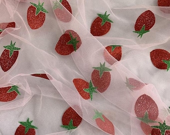 Paillettes paillettes douce fraise tulle fleur brodé dentelle tissu floral pour bébé robe robe de bal robe de mariée floral dentelle top 59" largeur