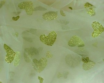 10 färger Glitter sött hjärta mjukt tyll blombroderat spetstyg för babyklänning balklänning blommig bröllopsklänning spets topp 59" bredd