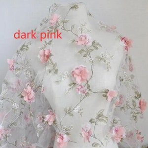 8 colors 3d pink chiffon flower organza fabric wedding lace bridal lace dress fabric 51 width by the yard Dark Pink