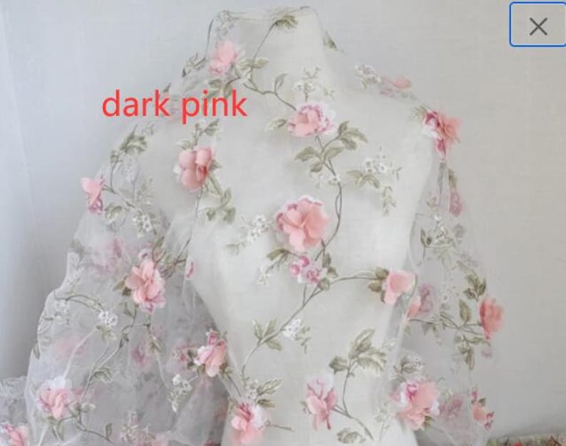 8 colors 3d pink chiffon flower organza fabric wedding lace bridal lace dress fabric 51 width by the yard Dark Pink