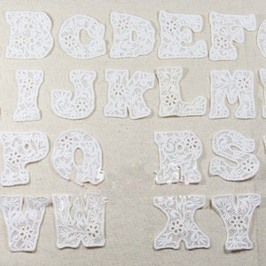 1 set 26pcs Alphabet Letters Applique Ivory Cotton Round Flower Embroidery Lace