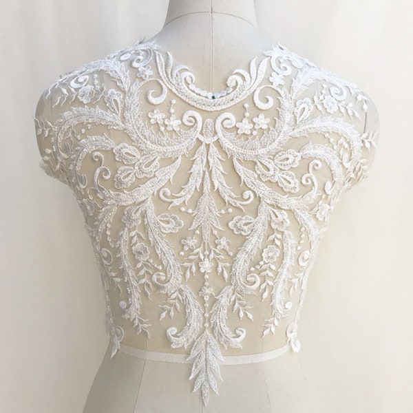 1pc Ivory Bead Pearl Alice embroidery Lace Alencon Super Luxury Lace Appliques Exquisite For Wedding Dress Grown Bridal Veil applique