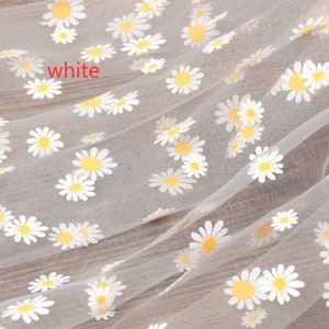 8 colors Print Daisy Soft Tulle Gorgeours Lace Fabric Floral Daisy Tulle Fabric Dress Bridal Veil Floral Baby Dress 63 width 1 yard White tulle
