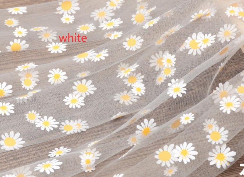 8 colors Print Daisy Soft Tulle Gorgeours Lace Fabric Floral Daisy Tulle Fabric Dress Bridal Veil Floral Baby Dress 63 width 1 yard White tulle