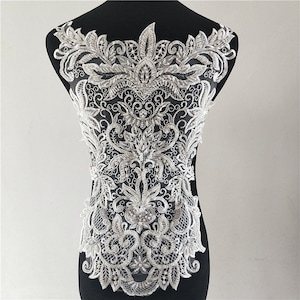 Lace Applique Ivory Retro Bead Pearl Flower Retro exquisite embroidery bodice applique Super Luxury Bridal wedding applique veil applique