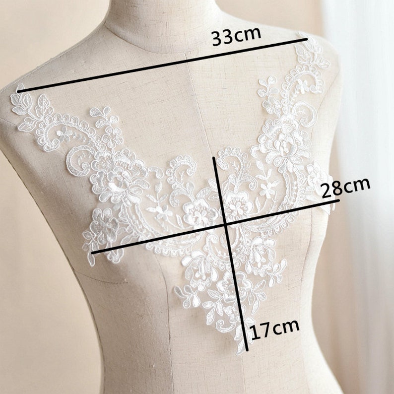 1pc Lace Applique ivory V shaped embroidery bodice lace applique bodice for bridal dress altering Super Luxury Bridal wedding applique image 5