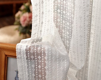 White Europe Style Retro Small Flower Embroidered on White Lace Sheer Curtain Fabric,Sheer Curtains Embroidered for BackDrop Wedding Lace