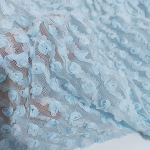 Sky Blue Lace fabric 3d chiffon rose floral embroidery soft wedding lace bridal lace dress fabric veil lace 51&quot; width by the yard