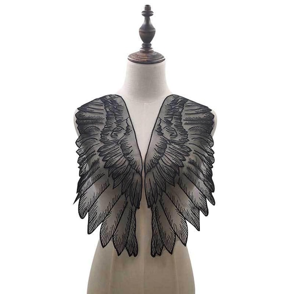 1 pair white black gold angel wing lace applique embroidery bodice applique for Bridal wedding applique veil applique