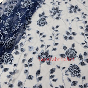 Dark Blue Rose flower embroidered lace fabric flower floral for ball gown lace fabric floral wedding dress lace top 51&quot; width