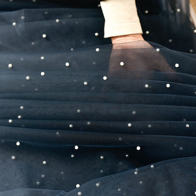 Gradient Lace Fabric Gray Blue Bead Pearl Exquisite Soft Tulle Fabric ...