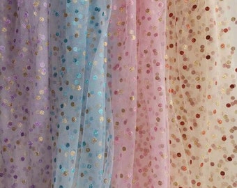 4 colors Delicate gold polka dot pattern tulle lace fabric embroidered wedding fabric white tulle lace fabric for Illusion Gowns 59" width